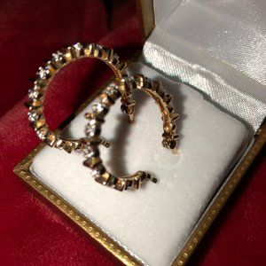 10K Gold over Silver W/ Diamond Hoop Earrings